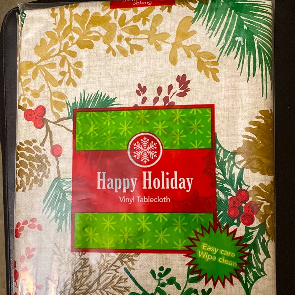 Holiday Vinyl Tablecloth, NEW, 52” x 70”, oblong